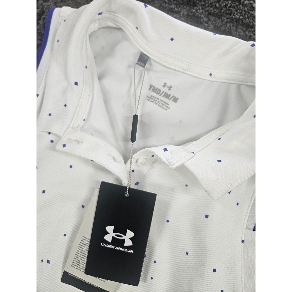 Under Armour Sleeveless Polo Girls Medium White Purple Diamond Golf Oak Pointe
